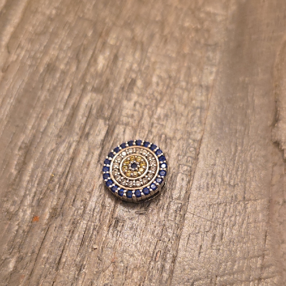 Sterling Silver Blue and Gold Crystal Disc Pendant - Women Jewelry